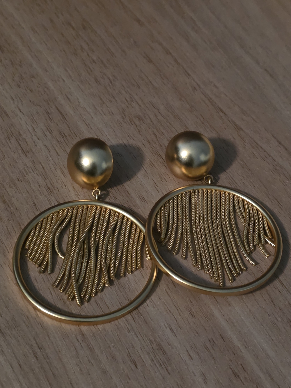 Gold Fringe Circle Drop Earrings - Women's Statement Jewelry